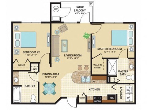 Two Bedroom Floor Plan at Santos Isle Senior Apartments in Tarpon Springs FL